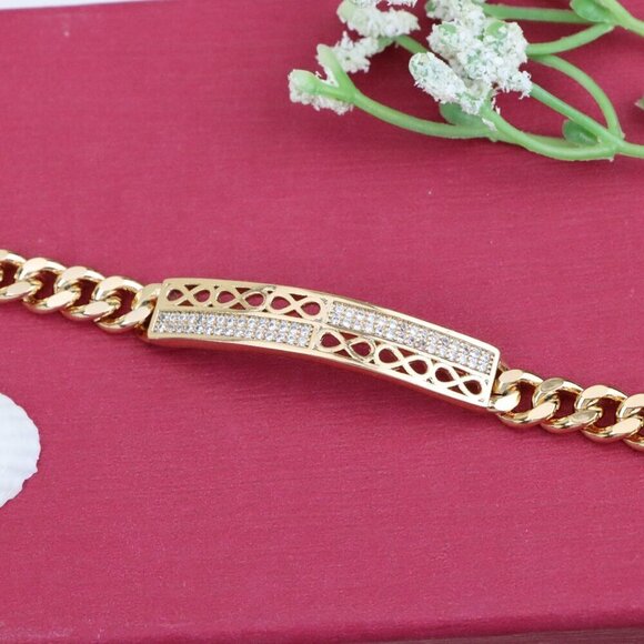 "Elegant Rose Gold Bracelet with Teardrop Cutouts & CZ Accents, XPBL0963 - Picture 10 of 12